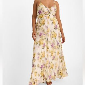 Express Cream Pleated A-Line Maxi Dress